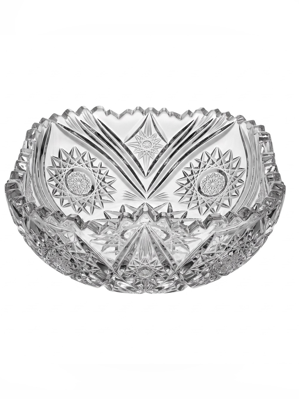Antique American Brilliant Period ABP Cut Crystal Glass Hobstar Bowl